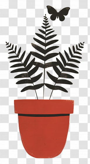 Fern - Silhouette Of Potted Plant With Butterfly Decoration Transparent PNG