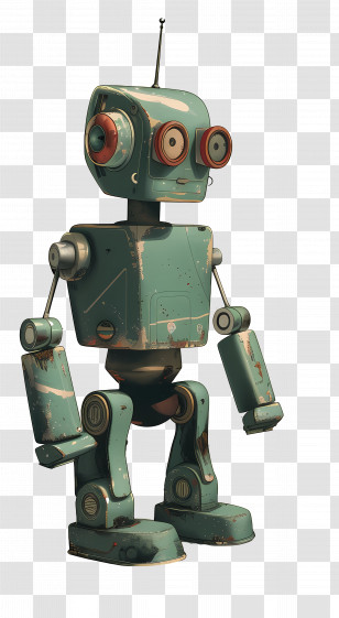 Robot - Retro-Style Robot With Greenish Tint Transparent PNG
