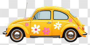 Vintage Yellow Car - Yellow Floral Vintage Car Transparent PNG