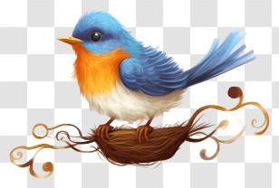 Cute Bird - Cute Blue And Orange Bird In Nest Transparent PNG