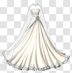 Cartoon Bride Dress - Minimalistic Wedding Dress Design Sketch Transparent PNG