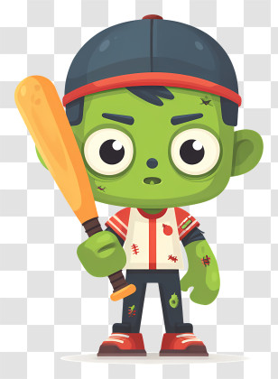 Zombie Holding Baseball Bat - Cartoon Zombie Boy With Baseball Bat Transparent PNG