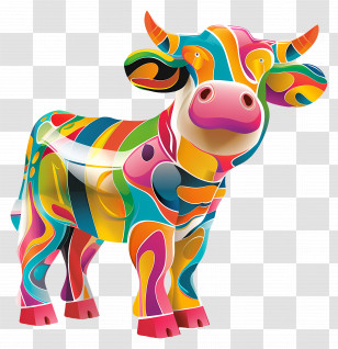Cow - Bright And Colorful Cow Sculpture Art Transparent PNG