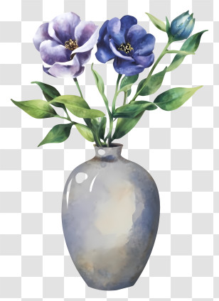 Cartoon - Beautiful Vase With Blue Flowers Transparent PNG