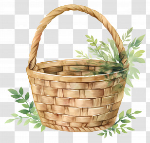 Handled Basket - Wicker Basket With Greenery Transparent PNG