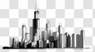 Chicago - City Skyline In Black And White Transparent PNG