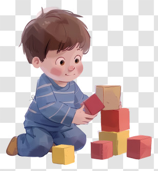 Boy - Cute Child Playing With Colorful Blocks Transparent PNG