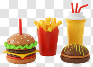 Fast Food - Fast Food Meal With Burger, Fries, And Drink Transparent PNG