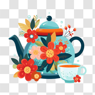 Teapot - Decorative Floral Teapot And Teacup Transparent PNG