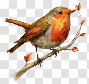 Bird Day - Realistic Robin Bird Sitting On Branch Transparent PNG