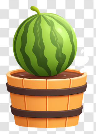 Watermelon Submerged In Wooden Bucket - Watermelon Growing In Pot Transparent PNG