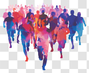 Crowd Running - Colorful Group Of Runners Illustration Transparent PNG