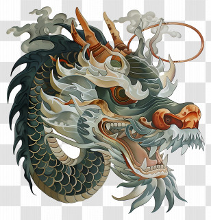 Dragon Head - Intricate Dragon Head Illustration Transparent PNG