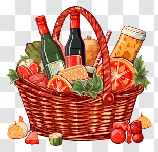 Picnic Basket - Picnic Basket With Food And Wine Transparent PNG