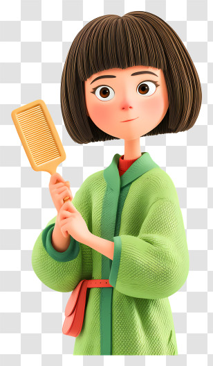 Woman Holding Hairbrush - Cute Girl Holding A Comb Transparent PNG