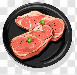 Pork Chops - Raw Steaks On Plate Transparent PNG