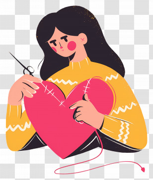 Woman Mending Broken Heart - Woman Sewing A Heart Transparent PNG