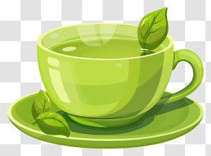 Green Tea - Green Tea Cup With Leaves Transparent PNG