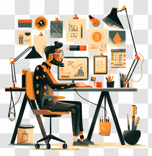 Man Working At Desk - Man Working At Desk With Office Supplies Transparent PNG