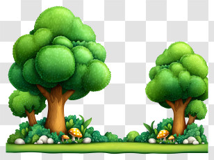 Tree Border - Cartoon Forest With Trees And Mushrooms Transparent PNG
