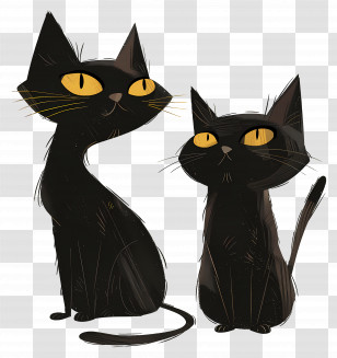 Black Cats - Cute Black Cats Illustration Transparent PNG