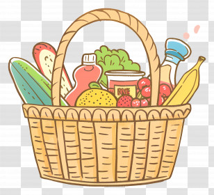 Basket Filled With Fruits And Vegetables - Basket Of Fruits And Vegetables Illustration Transparent PNG