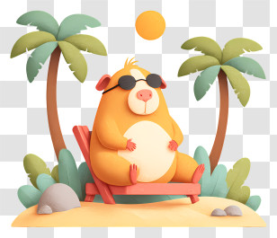 Guinea Pig On Beach Vacation - Relaxing Hamster On Tropical Beach Transparent PNG