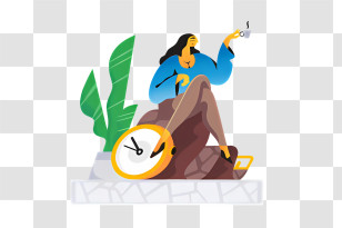 Web - Woman Relaxing With A Clock Transparent PNG
