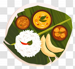 Indian Food - Traditional Meal On A Banana Leaf Transparent PNG