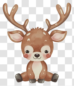 Watercolor - Adorable Sitting Deer Cartoon Transparent PNG