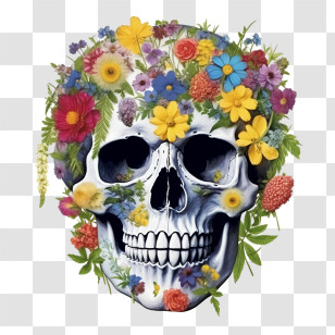 Skull - Flower-Embellished Skull With Artistic Details Transparent PNG