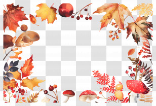 Autumn Background - Autumn Frame Decorated With Leaves And Mushrooms Transparent PNG