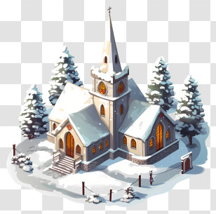 Snowy Church - Snowy Church With Illuminated Lights In Winter Scene Transparent PNG