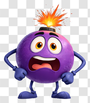 Cartoon Bomb - Panicking Purple Bomb Transparent PNG