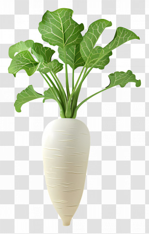 Daikon Radish - White Radish With Green Leaves Transparent PNG