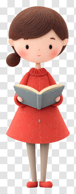 Girl Doing Book Reading - Girl In Red Dress Reading A Book Transparent PNG