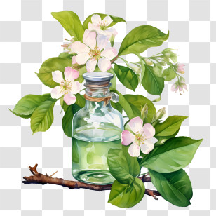 Apple Blossom - Floral Essential Oil Bottle With Blossoms Artwork Transparent PNG