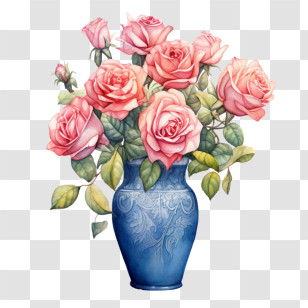 Blue Vase
 - Pink Roses In A Decorative Blue Vase Transparent PNG