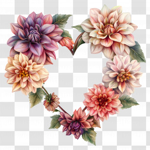 Heart Frame - Heart-Shaped Floral Arrangement With Dahlias Transparent PNG