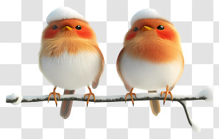 Shivering Birds - Two Red Birds On A Snowy Branch Transparent PNG