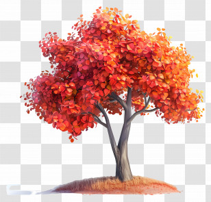 3d Tree - Autumn Tree With Bright Red Leaves Transparent PNG