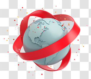 3d Globe - Globe Wrapped In Red Ribbon Transparent PNG