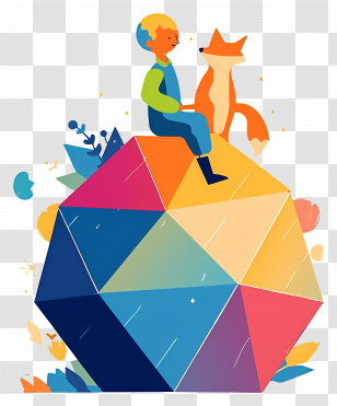 Little Prince - Boy And Fox On Geometric Shape Transparent PNG