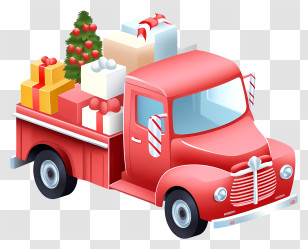 Red Truck - Red Truck With Christmas Gifts Illustration Transparent PNG