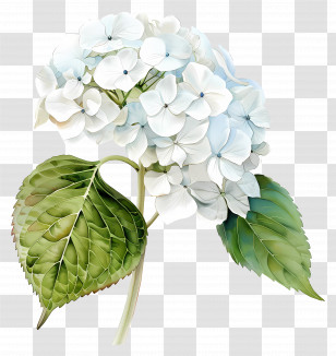 Hydrangea - White Hydrangea Flower With Leaves Transparent PNG