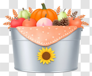 Thanksgiving Bucket - Harvest Bucket With Autumn Fruits Transparent PNG