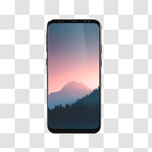 Smartphone Mockup - Smartphone Front View With Mountain Wallpaper Transparent PNG