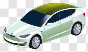 White Electric Car - Sleek Electric Car With Green Roof Illustration Transparent PNG