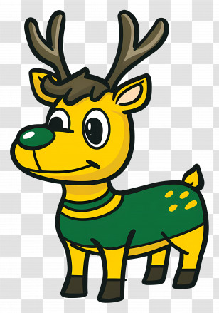 Cartoon Reindeer - Yellow Cartoon Deer With Antlers Transparent PNG