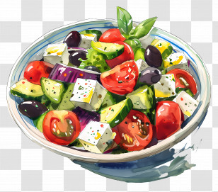 Greek Salad - Colorful Bowl Of Vegetable Salad Transparent PNG